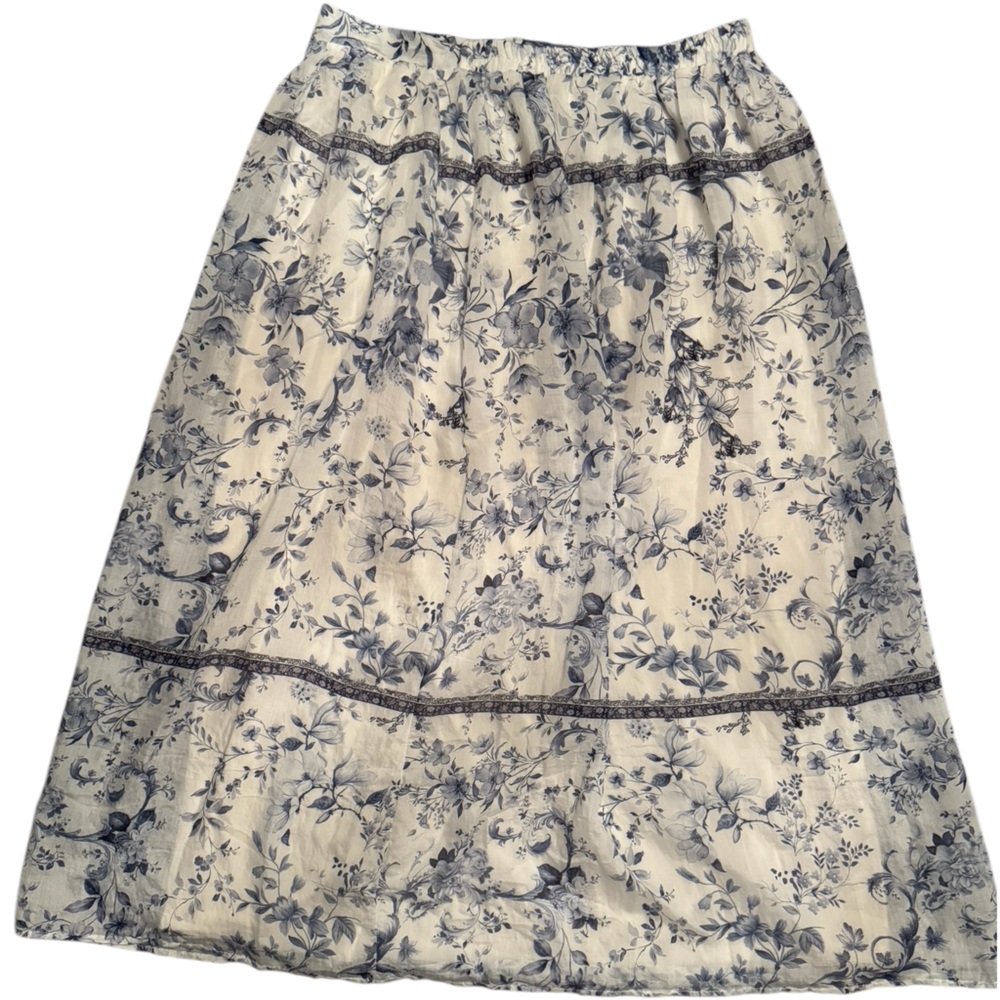 Calypso St. Barth Blue and White Floral A-Line Skirt
